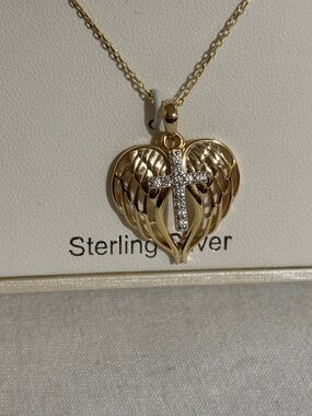Cynthia Rowley Gold Heart and Wing Pendant Necklace with Crystal Cross